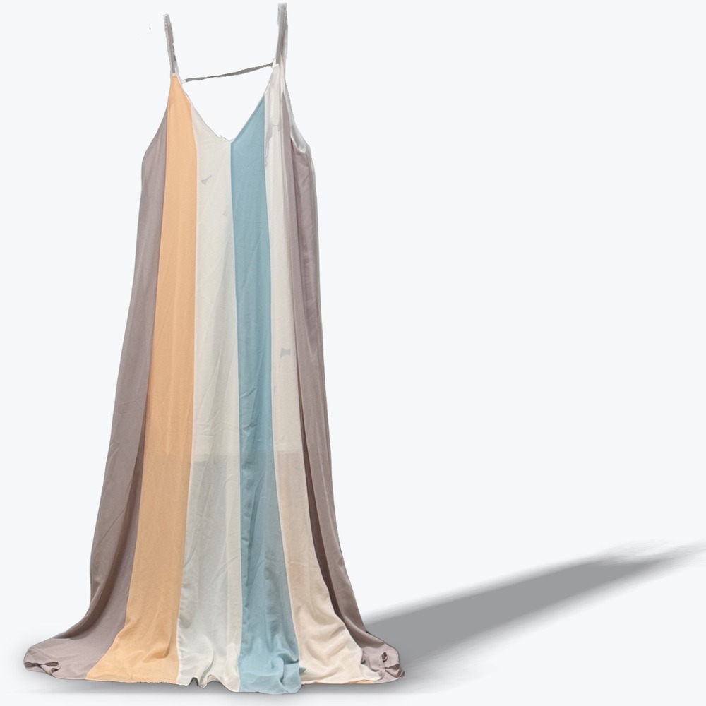 She + Sky Maxi Dress Womens Small Multi Color Stripe V-Neck Maxi Dress Flowy S